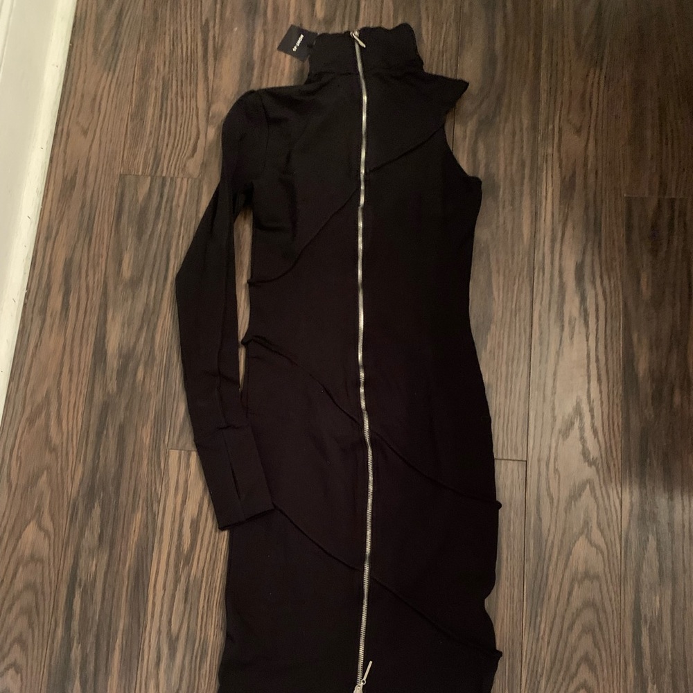 2x HP 🎉 MDNT:45 Black Body Con Zippered Form Fitting Black Spandex Dress